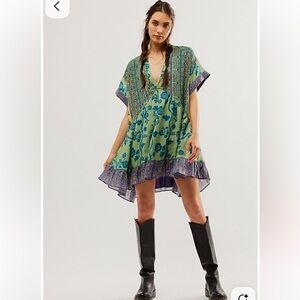 Free People Printed Agnes Ruffles Swingy Ruffled hem Mini Dress